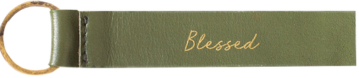[7434057953942] Leren Sleutelhanger - Blessed - Olijfgroen